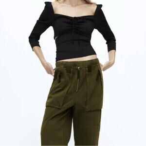 Zara The Zaira Linen Blend Black Top Size Cut Out Blouse Women’s Size Small New